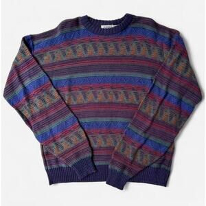 Vintage Robert Bruce Southwestern Pattern Knit Sweater Multicolor USA Made 2XL